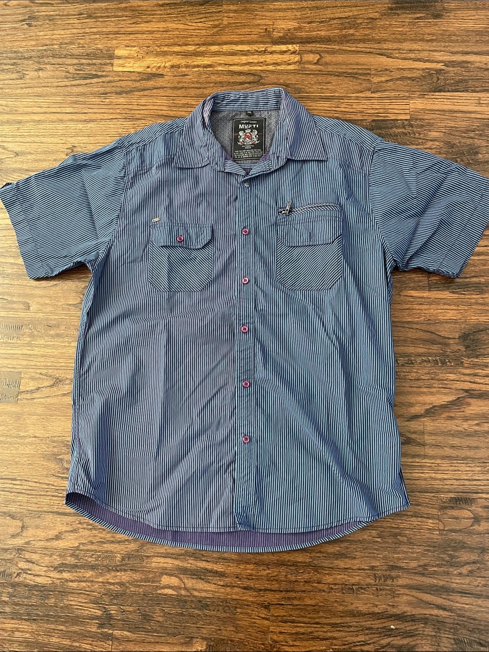 MEN'S SHORT-SLEEVE STRIPED BUTTON-DOWN SHIRT - BLUE
